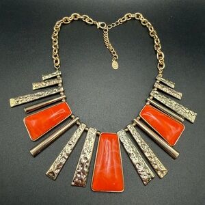 Robert Rose Statement necklace #M63 gold tone orange